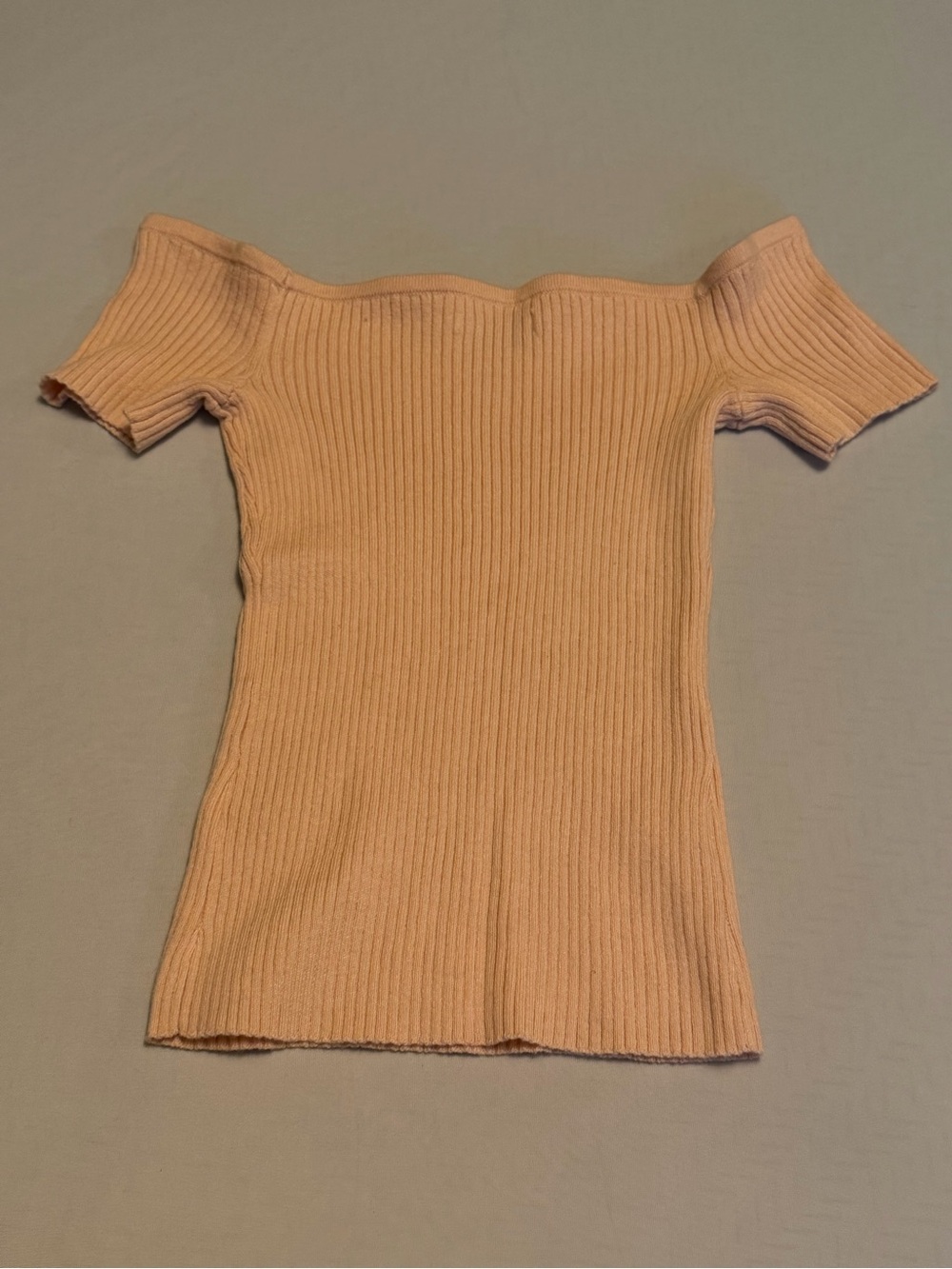 American Eagle Outfitters Ribbed Off-Shoulder Top in Peach